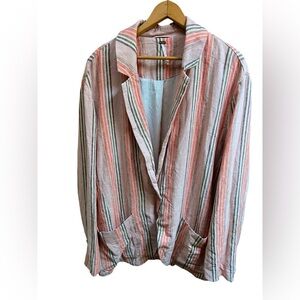Free People Pink Simply Stripe Blazer Oversized Linen Rayon Blend Womens Small